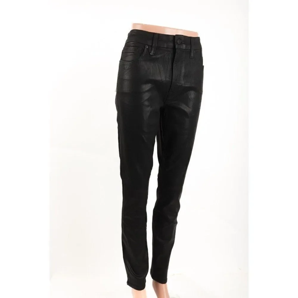 Good American Womans Skinny Sculpting Jeans Sz 14 W 32 Black Coated shimmer NWT